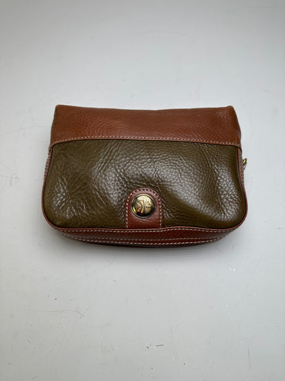 Vintage Loewe Textured Leather Cosmetic Case Olive Brown