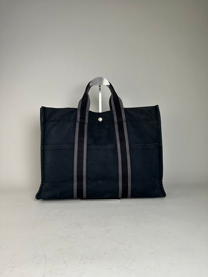 Vintage Hermès Canvas Tote Bag Black Grey