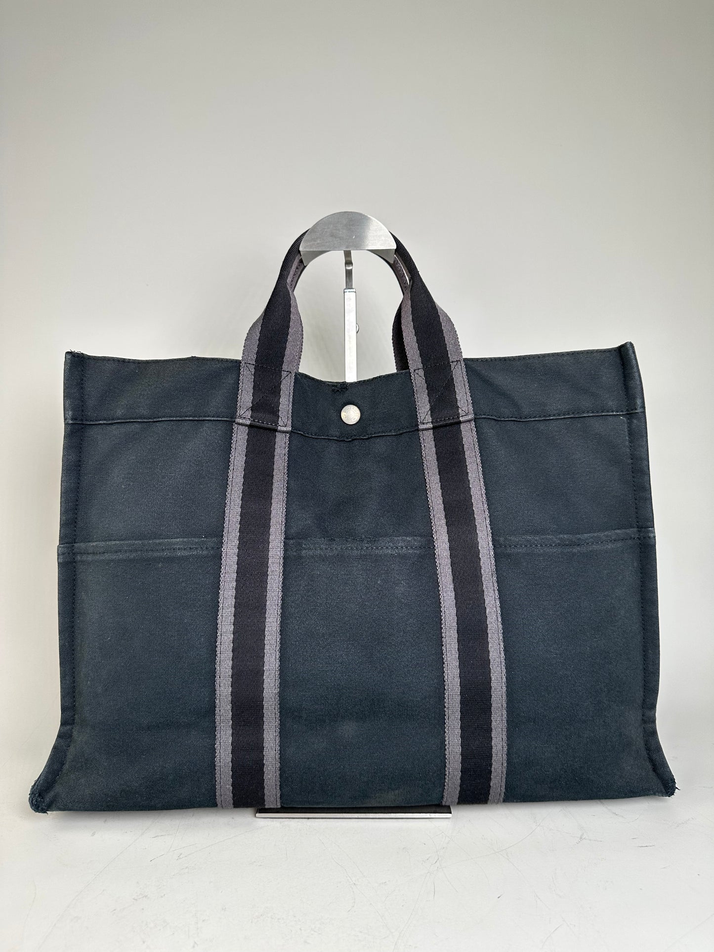 Vintage Hermès Canvas Tote Bag Black Grey