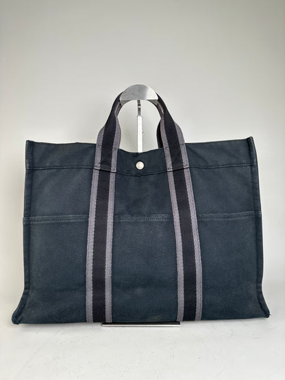 Vintage Hermès Canvas Tote Bag Black Grey