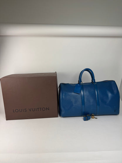 Sac de sport vintage Louis Vuitton en cuir EPI bleu