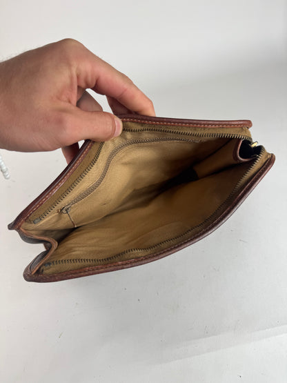 Vintage Celine Triomphe Monogram Leather Clutch Brown