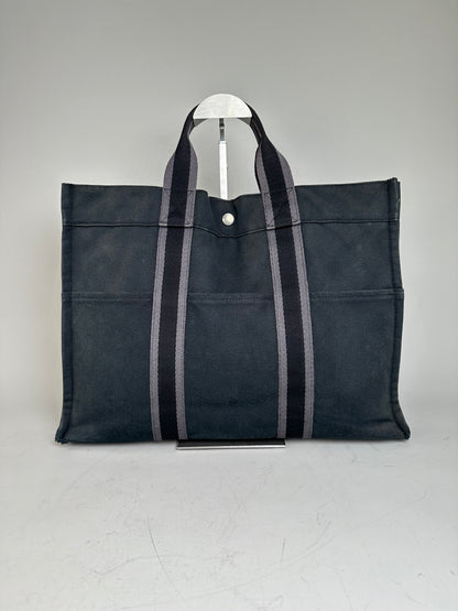 Vintage Hermès Canvas Tote Bag Black Grey