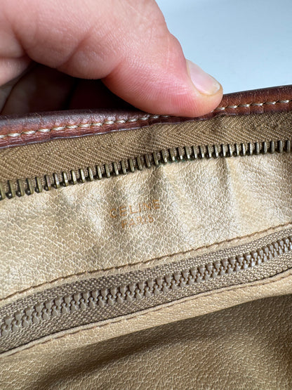 Vintage Celine Triomphe Monogram Leather Clutch Brown