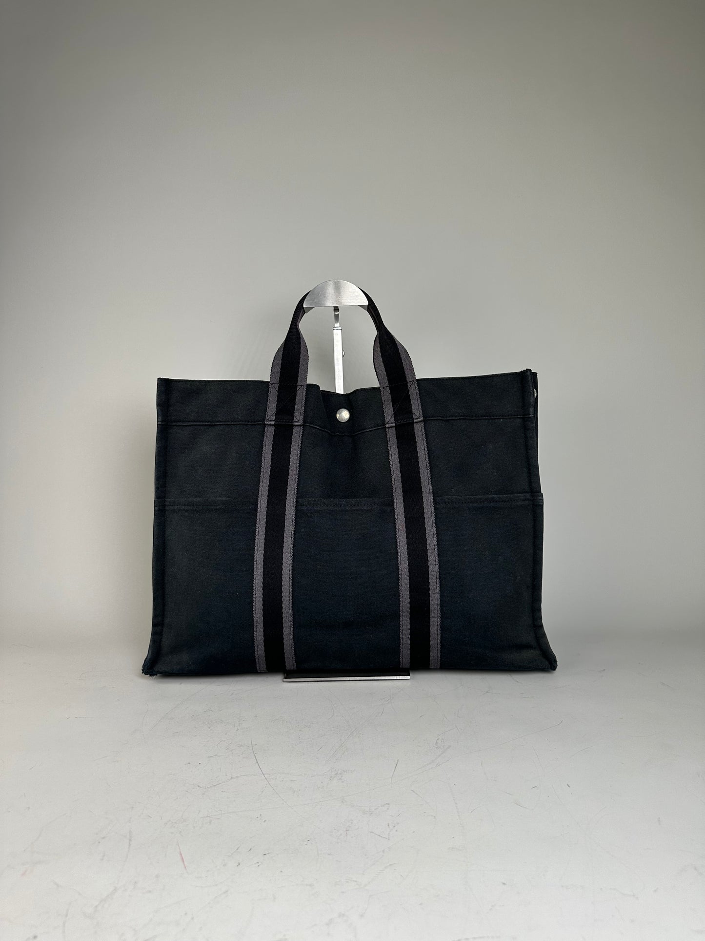 Vintage Hermès Canvas Tote Bag Black Grey