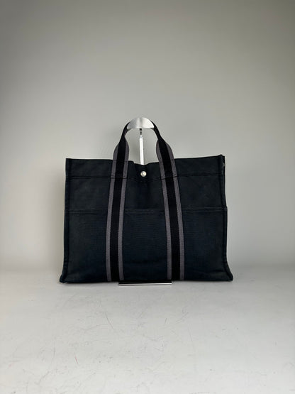 Vintage Hermès Canvas Tote Bag Black Grey