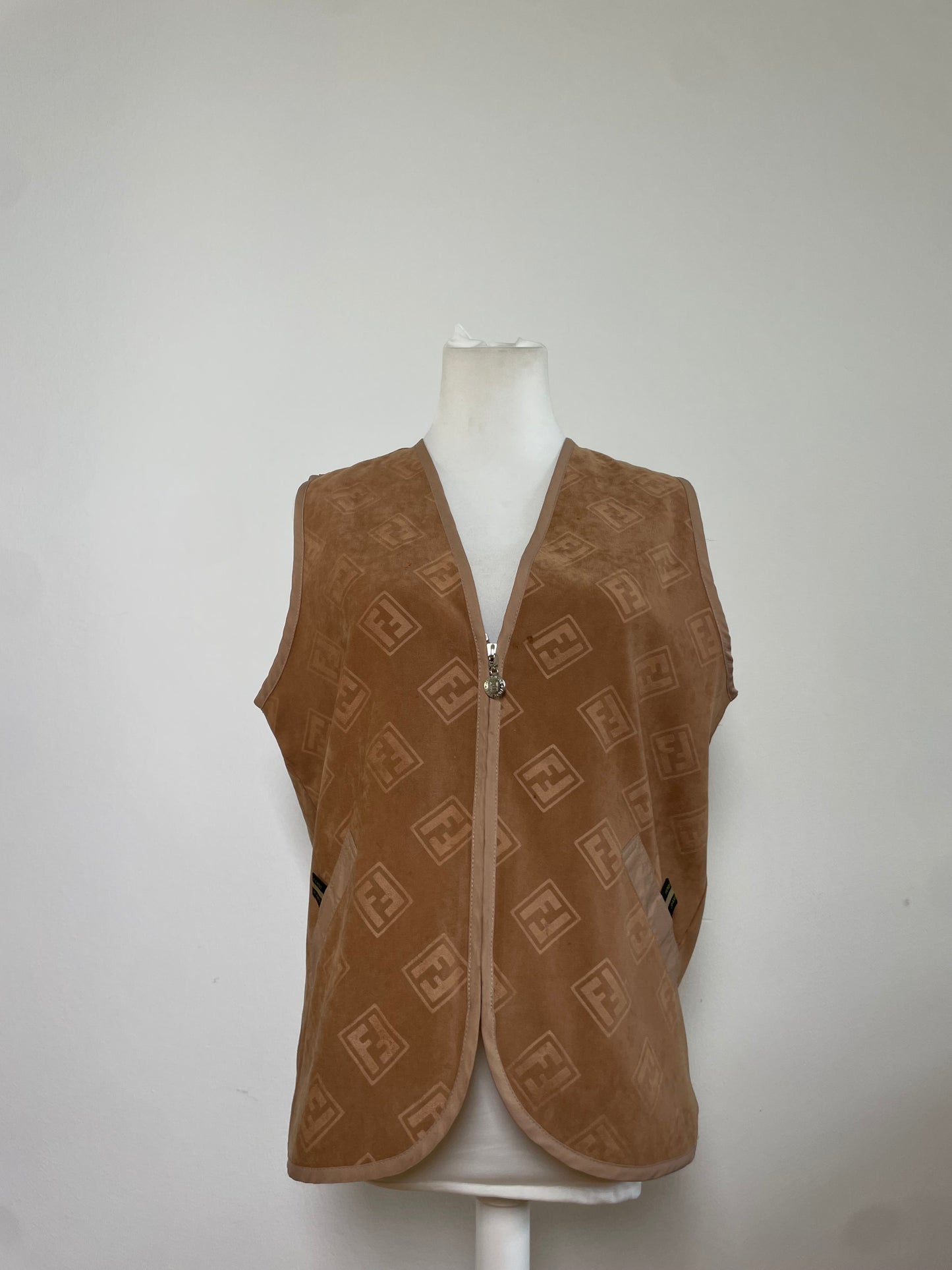 Vintage Fendi FF Monogram Vest Beige Light Brown L