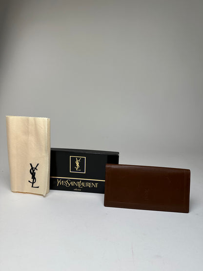 Vintage Yves Saint Laurent YSL Monogram Leather Wallet Cognac