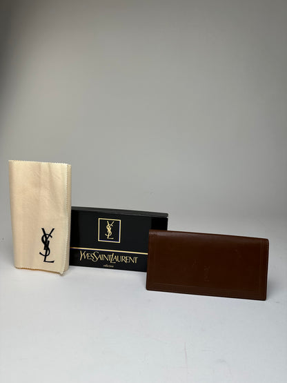 Vintage Yves Saint Laurent YSL Monogram Leather Wallet Cognac