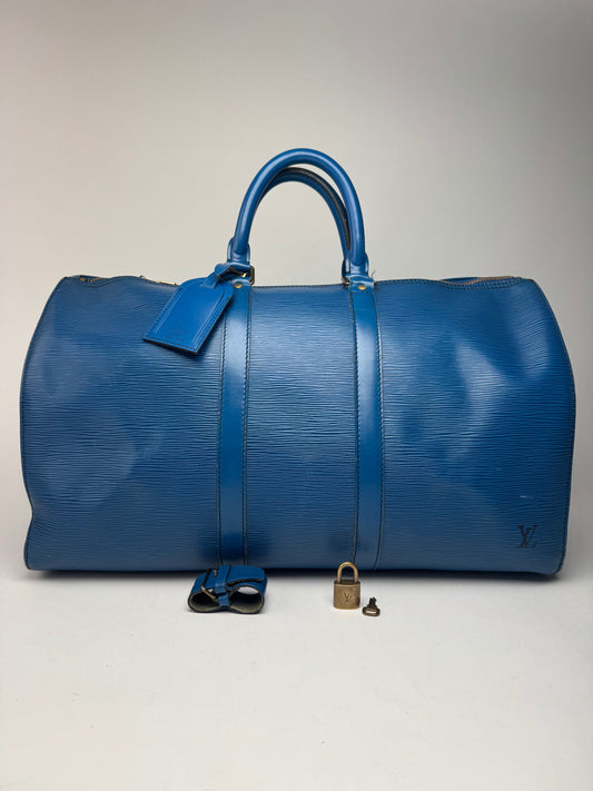 Sac de sport vintage Louis Vuitton en cuir EPI bleu