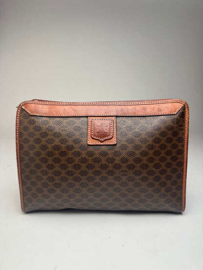 Vintage Celine Triomphe Monogram Leather Clutch Brown
