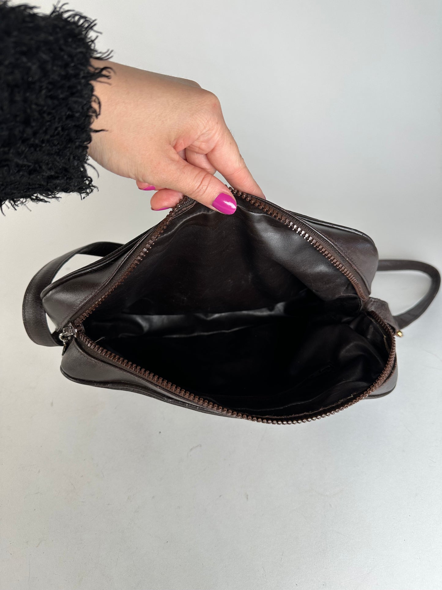 Vintage Celine Paris Triomphe Monogram Suede Shoulder Bag Brown