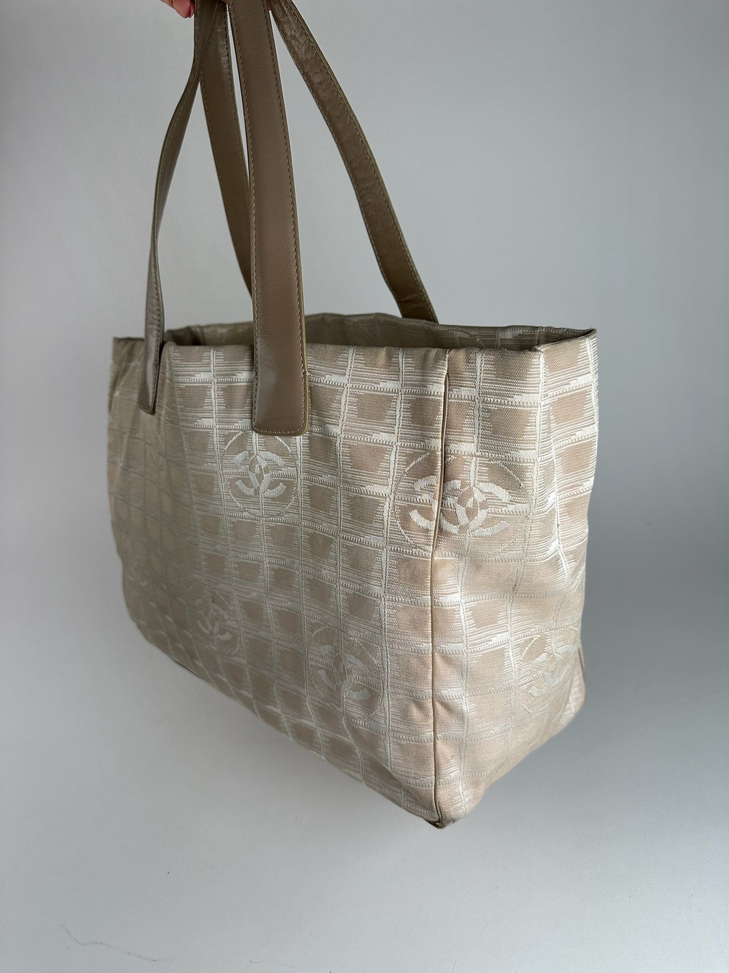 Vintage Chanel Monogram Shopper beige