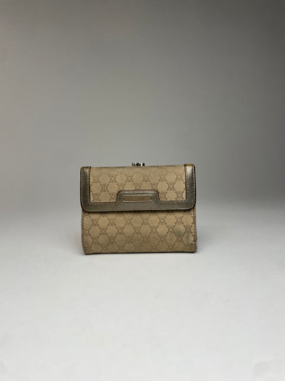 Vintage Celine Triomphe Monogram Canvas Leather Wallet Brown Bronze