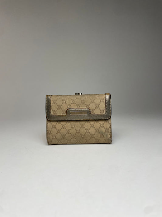 Vintage Celine Triomphe Monogram Canvas Leather Wallet Brown Bronze