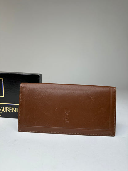 Vintage Yves Saint Laurent YSL Monogram Leather Wallet Cognac