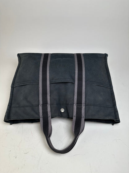 Vintage Hermès Canvas Tote Bag Black Grey