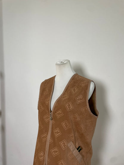 Vintage Fendi FF Monogram Vest Beige Light Brown L