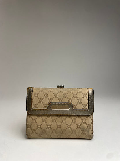 Vintage Celine Triomphe Monogram Canvas Leather Wallet Brown Bronze