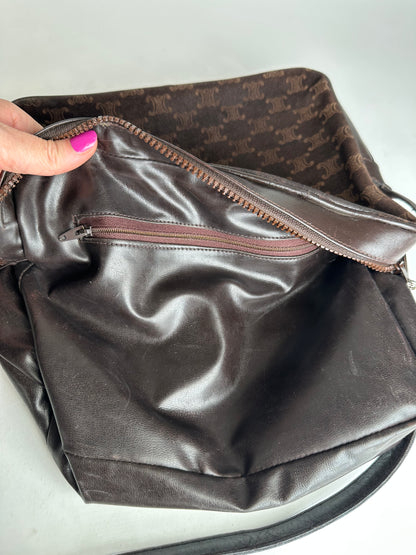 Vintage Celine Paris Triomphe Monogram Suede Shoulder Bag Brown