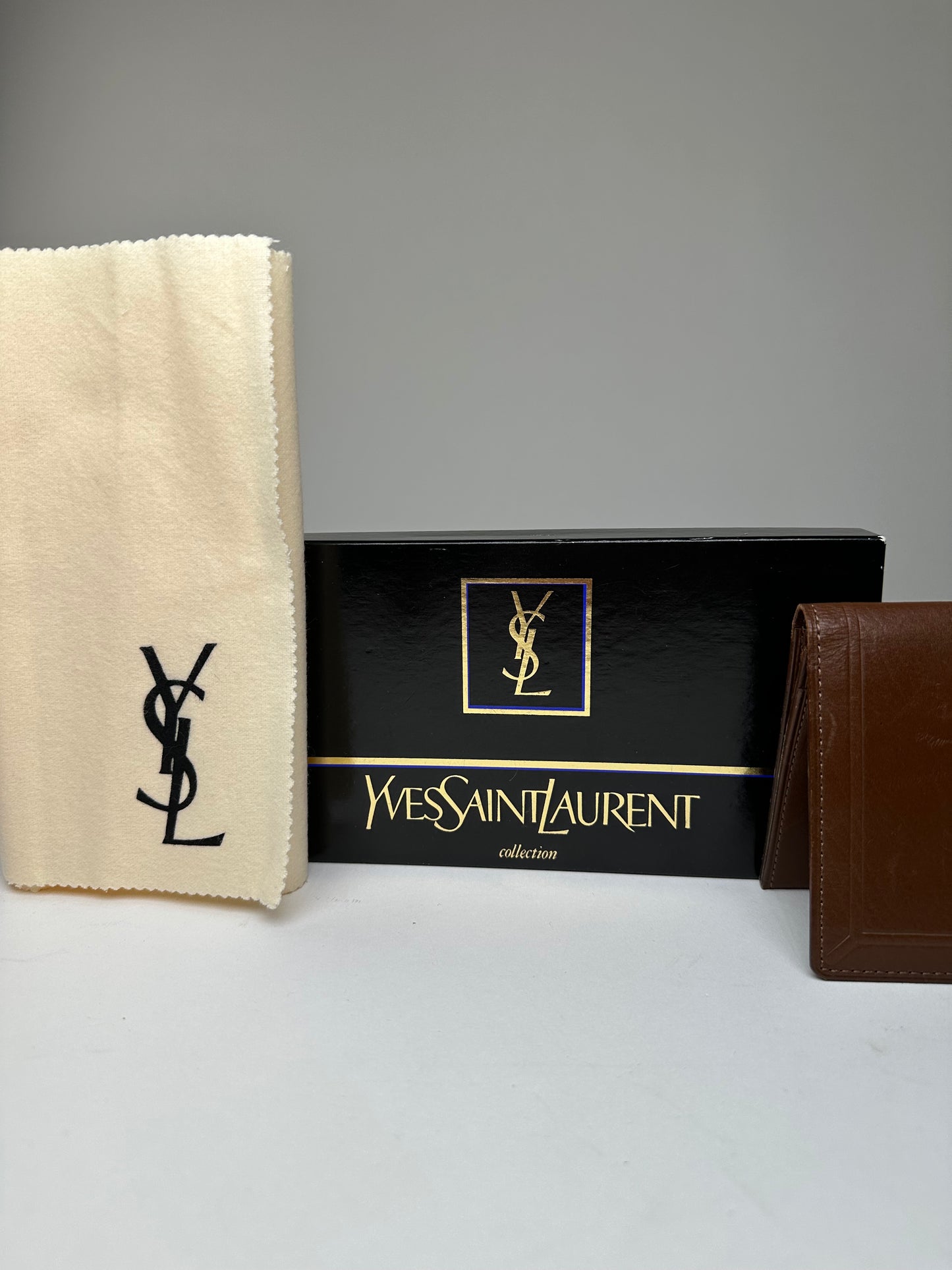 Vintage Yves Saint Laurent YSL Monogram Leather Wallet Cognac