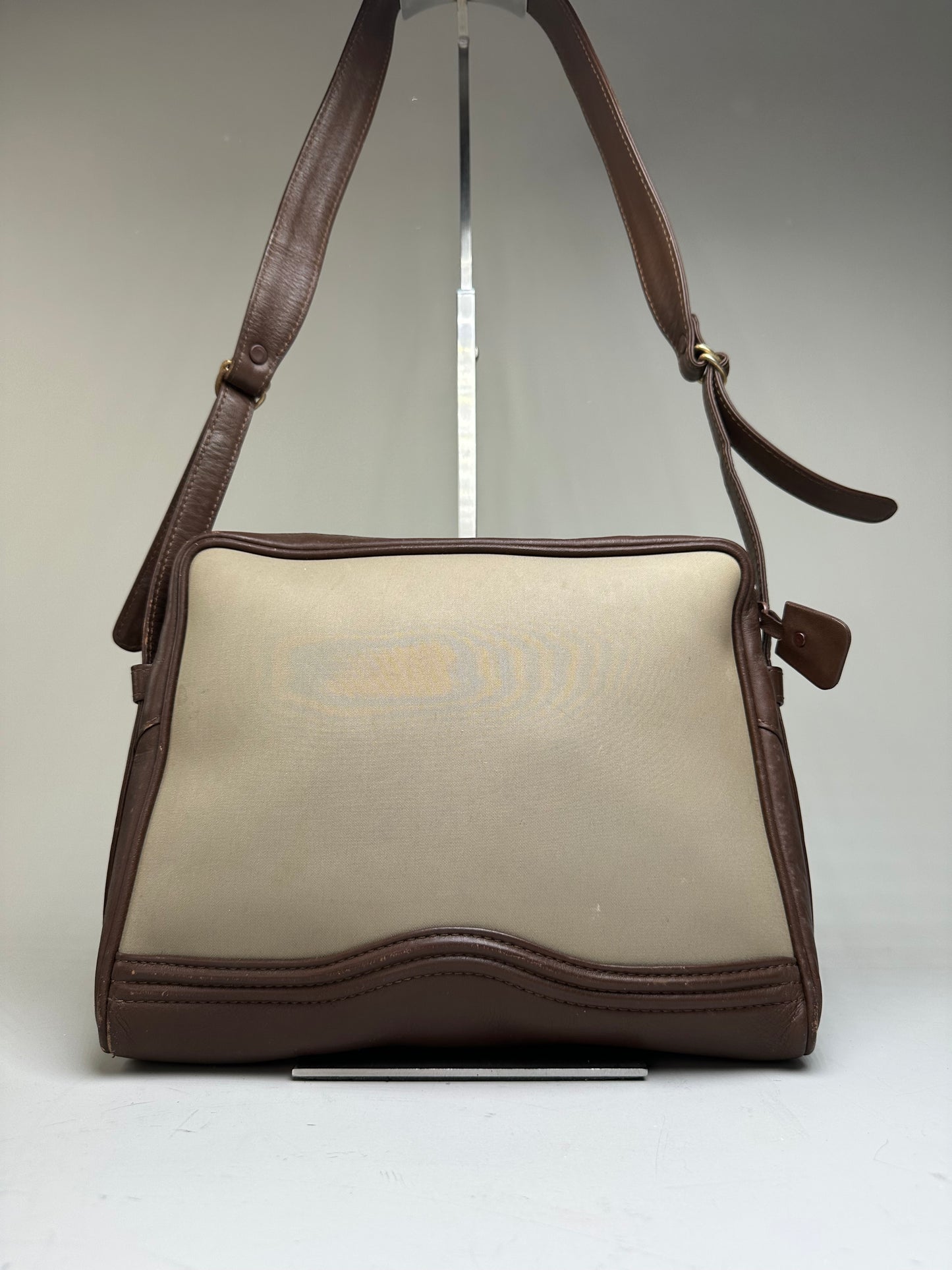 Vintage Burberry Canvas Shoulder Bag Beige Brown Gold