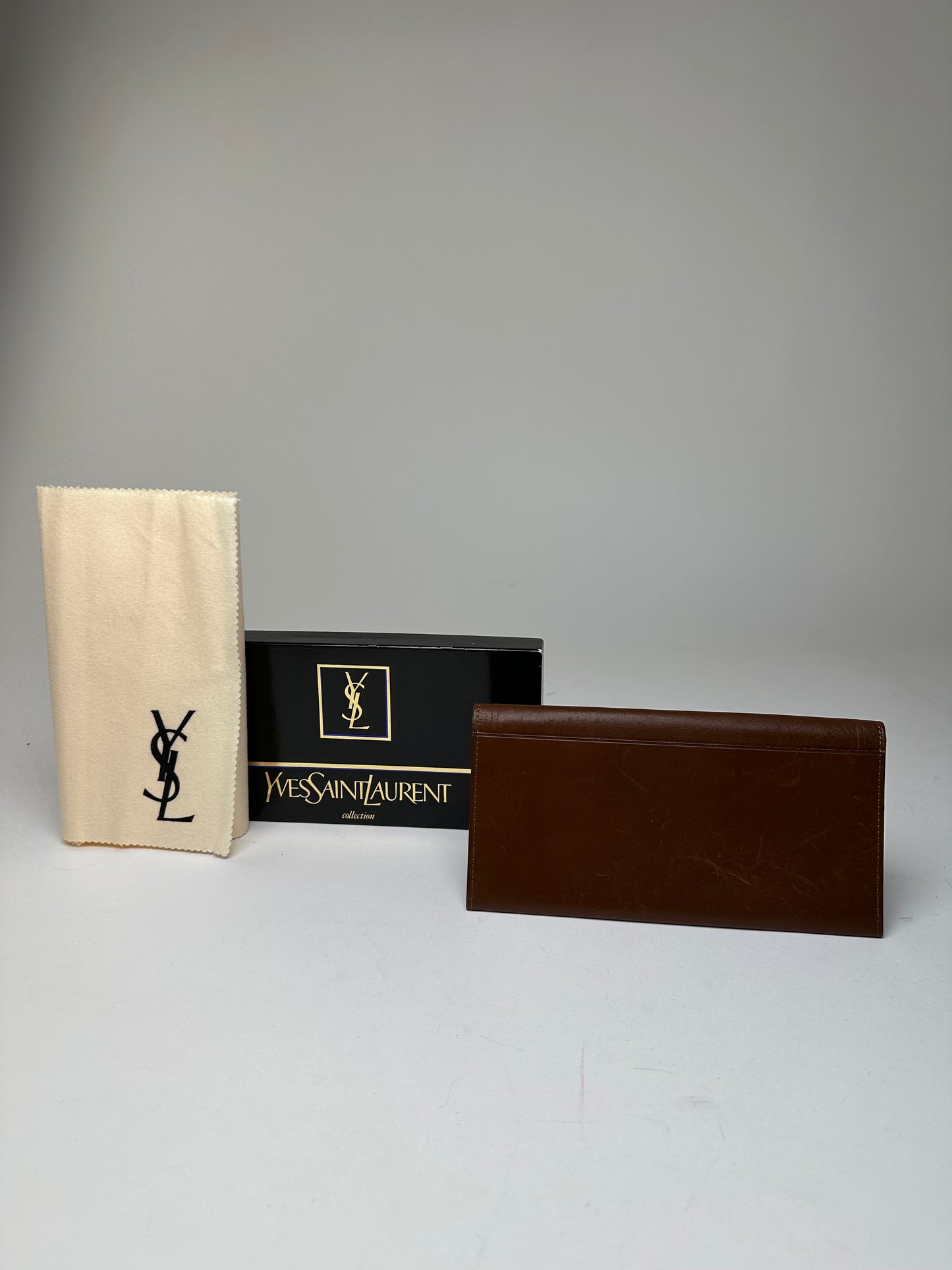 Vintage Yves Saint Laurent YSL Monogram Leather Wallet Cognac