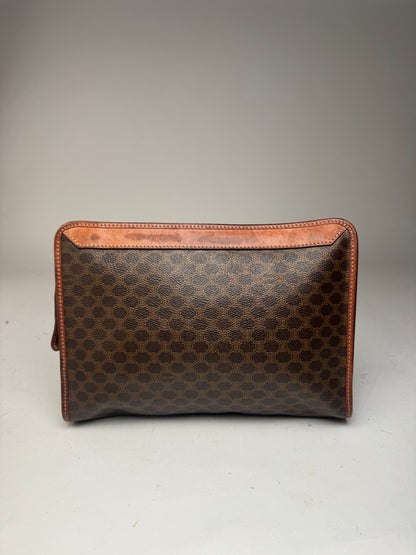 Vintage Celine Triomphe Monogram Leather Clutch Brown