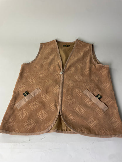 Vintage Fendi FF Monogram Vest Beige Light Brown L