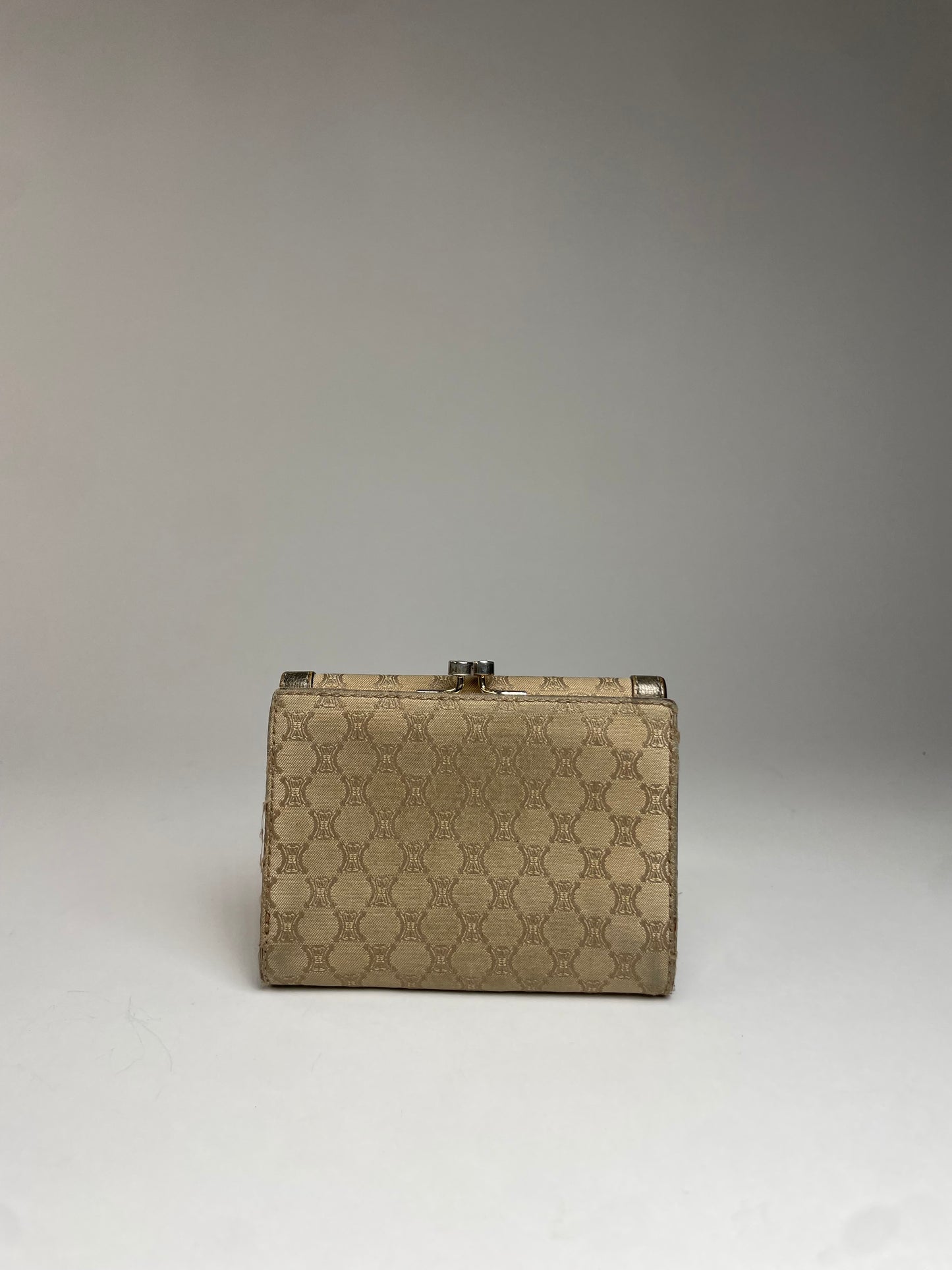 Vintage Celine Triomphe Monogram Canvas Leather Wallet Brown Bronze