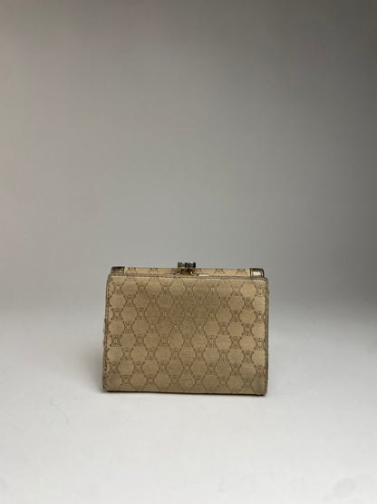 Vintage Celine Triomphe Monogram Canvas Leather Wallet Brown Bronze