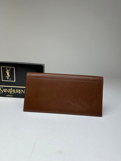 Vintage Yves Saint Laurent YSL Monogram Leather Wallet Cognac