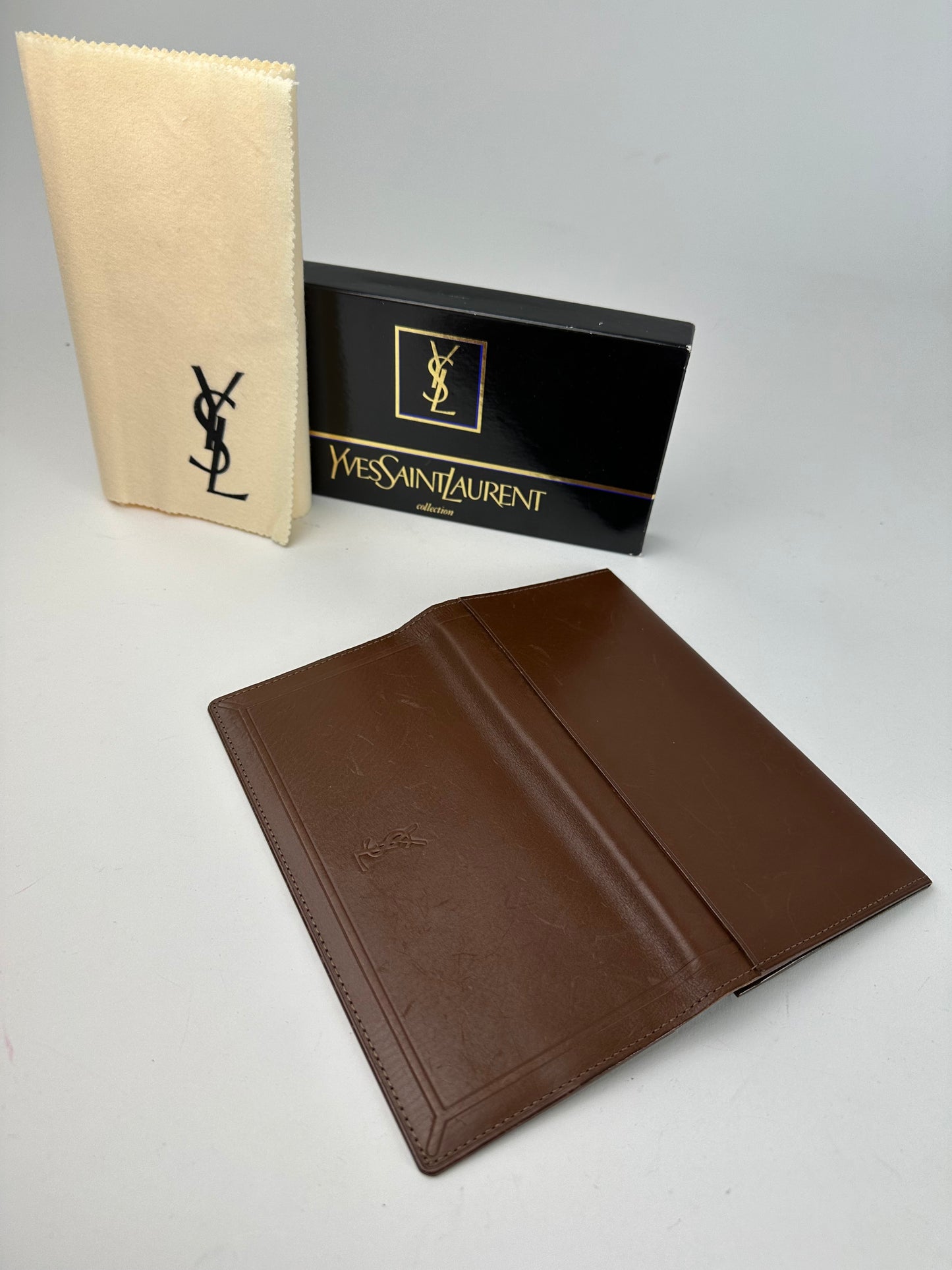 Vintage Yves Saint Laurent YSL Monogram Leather Wallet Cognac