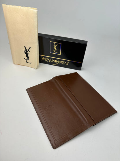 Vintage Yves Saint Laurent YSL Monogram Leather Wallet Cognac
