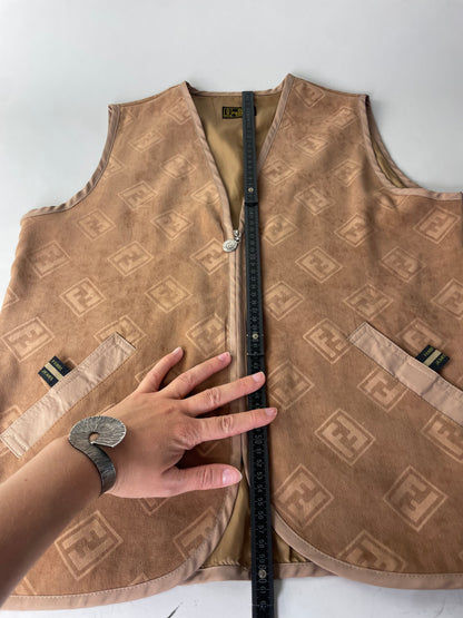 Vintage Fendi FF Monogram Vest Beige Light Brown L
