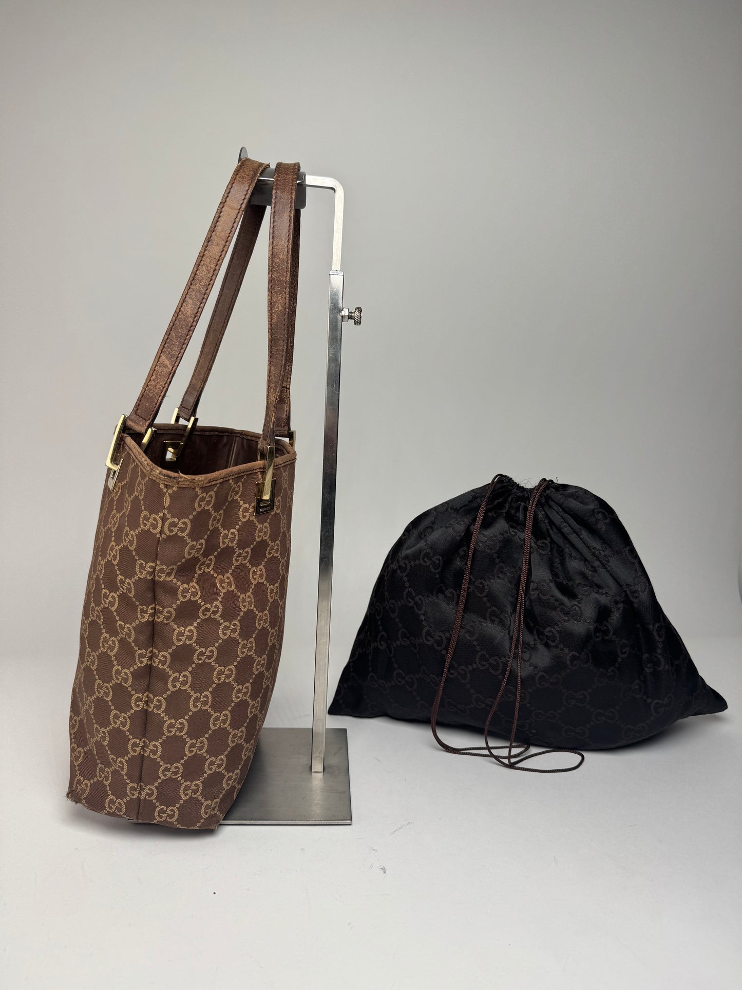 Vintage Gucci Monogram Mini Tote Bag Gold Brown