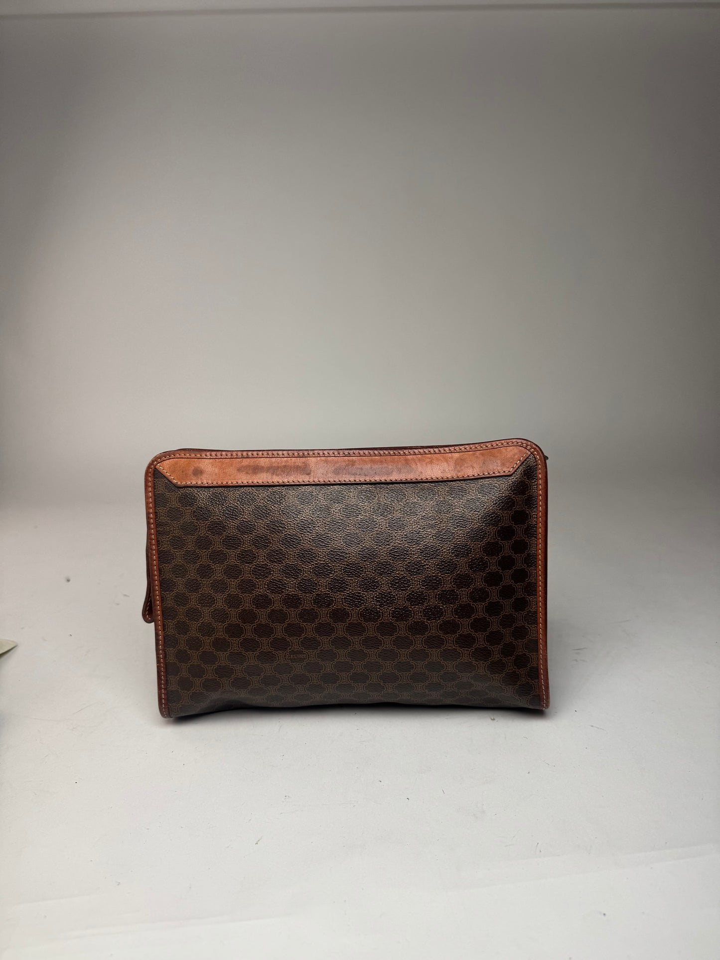 Vintage Celine Triomphe Monogram Leather Clutch Brown