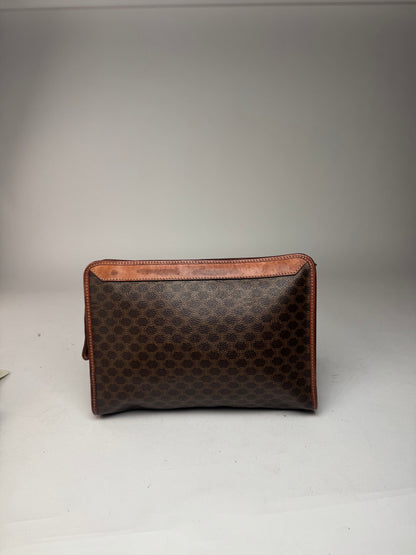 Vintage Celine Triomphe Monogram Leather Clutch Brown