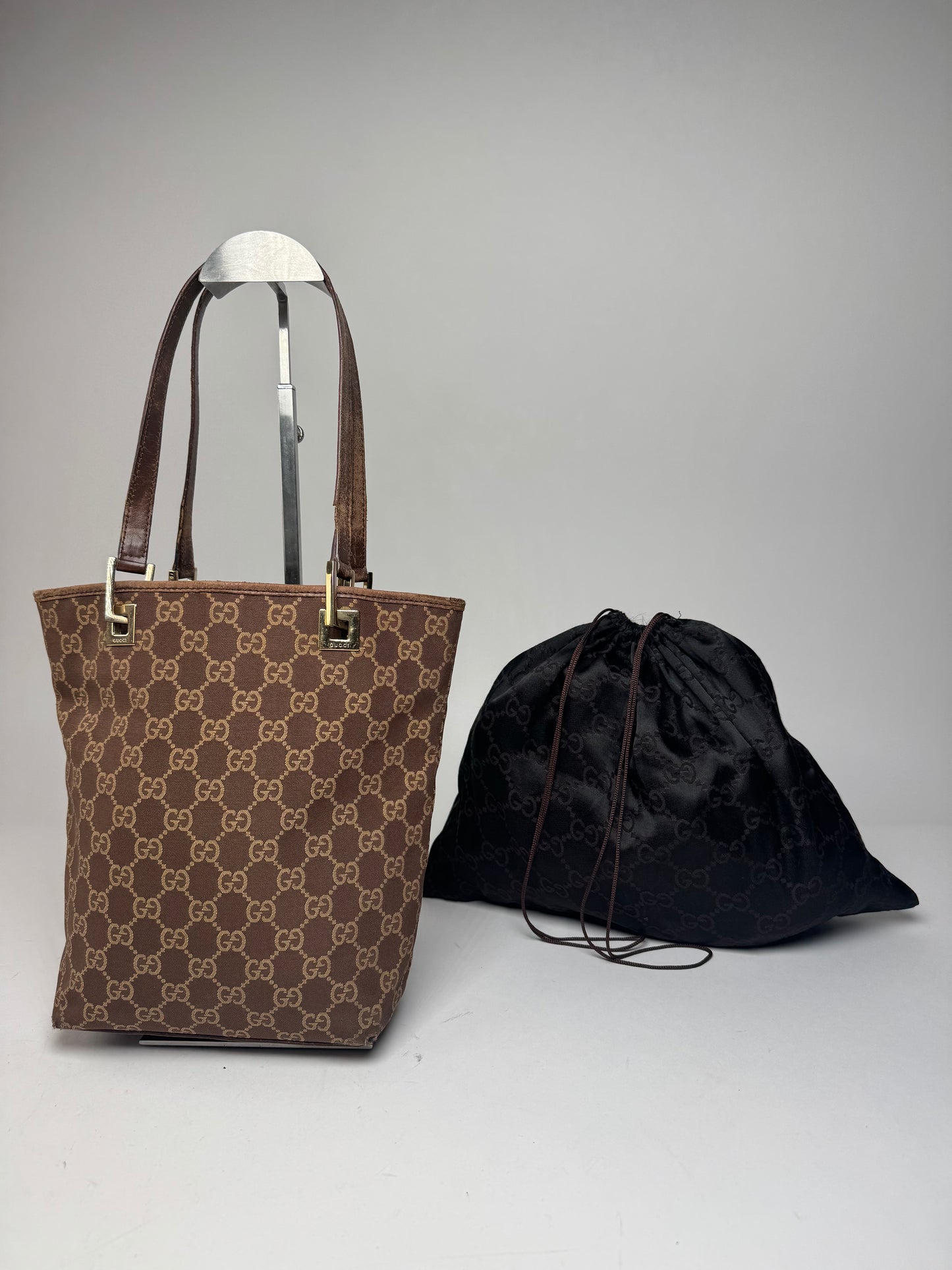 Vintage Gucci Monogram Mini Tote Bag Gold Brown