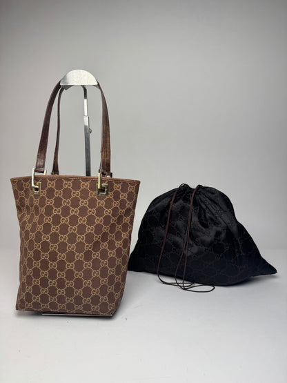 Vintage Gucci Monogram Mini Tote Bag Gold Brown