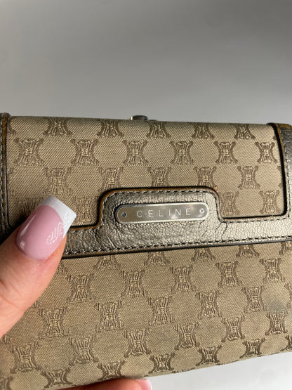 Vintage Celine Triomphe Monogram Canvas Leather Wallet Brown Bronze
