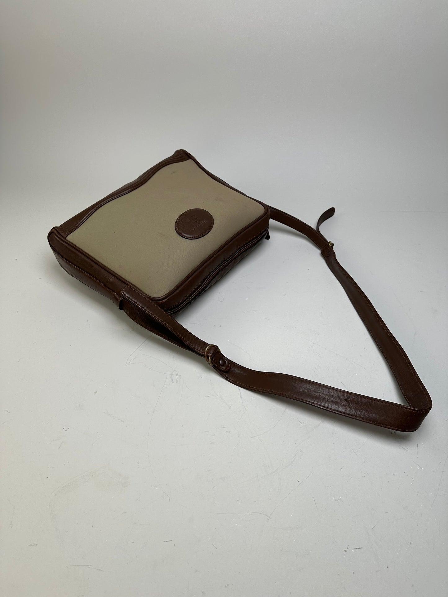 Vintage Burberry Canvas Shoulder Bag Beige Brown Gold