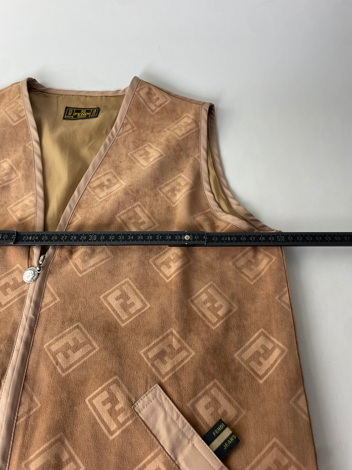 Vintage Fendi FF Monogram Vest Beige Light Brown L