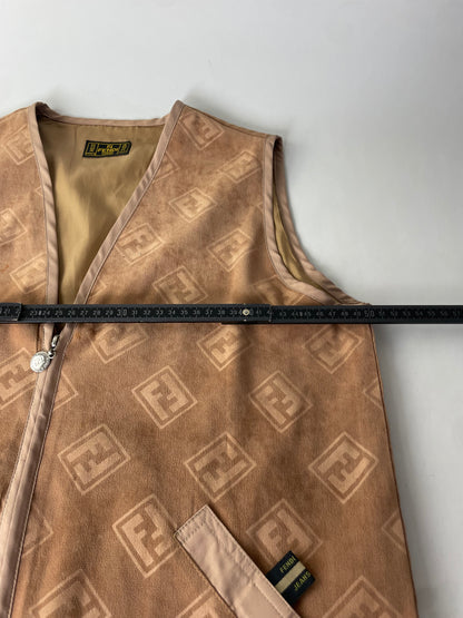 Vintage Fendi FF Monogram Vest Beige Light Brown L