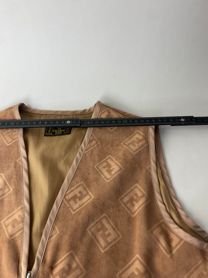 Vintage Fendi FF Monogram Vest Beige Light Brown L