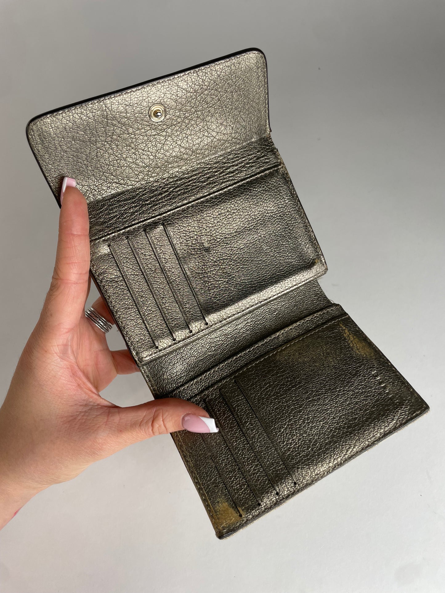 Vintage Celine Triomphe Monogram Canvas Leather Wallet Brown Bronze