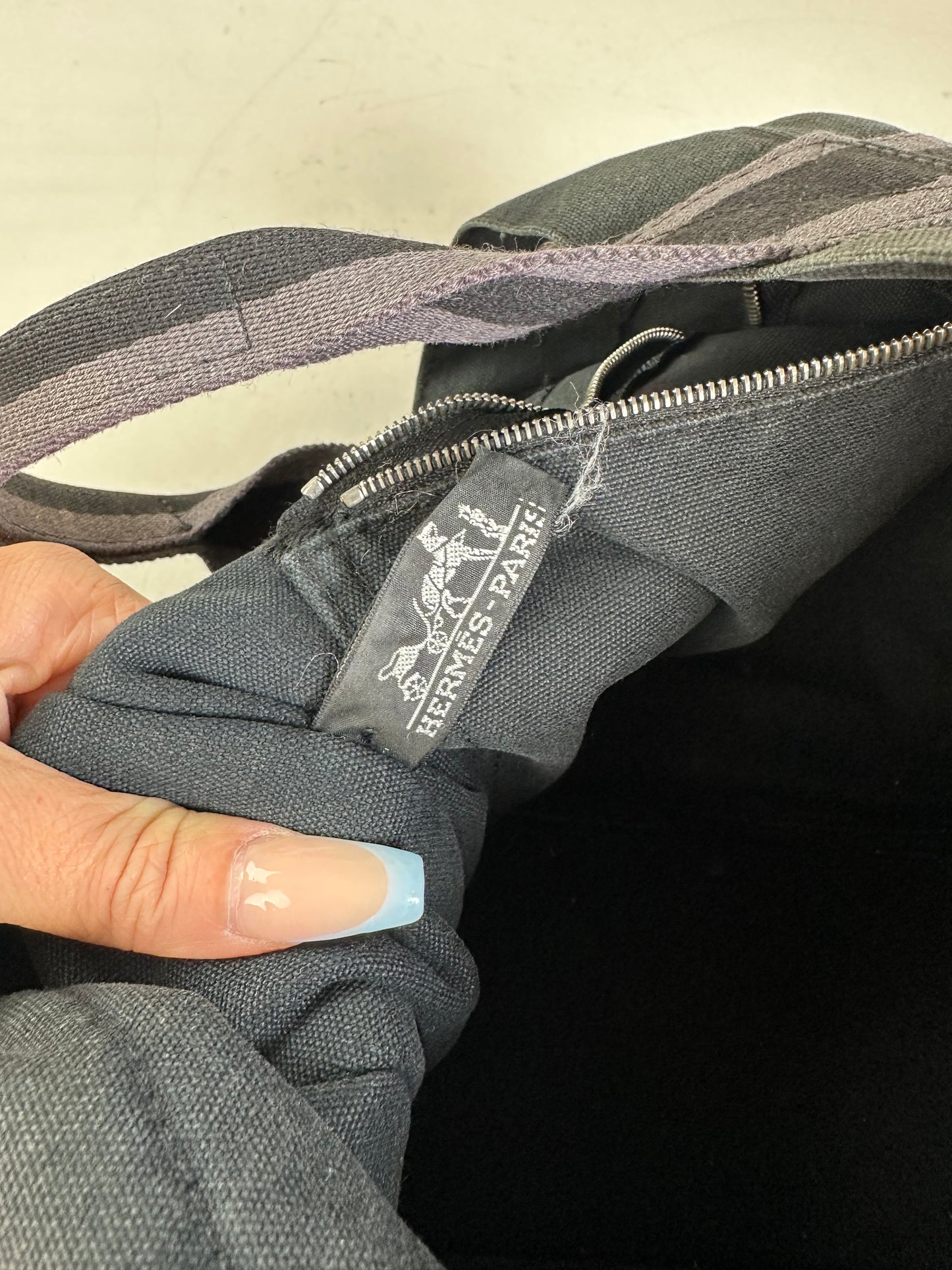 Vintage Hermès Canvas Tote Bag Black Grey