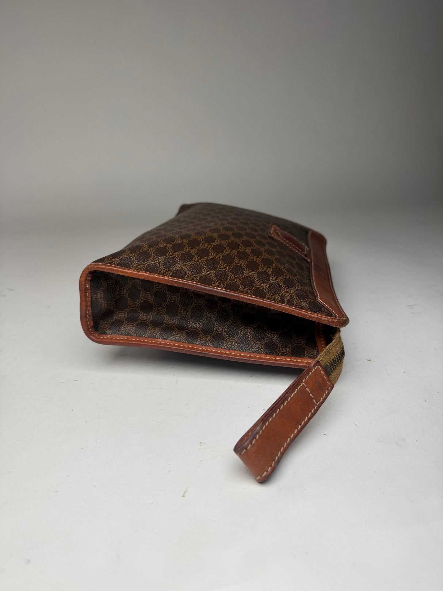 Vintage Celine Triomphe Monogram Leather Clutch Brown