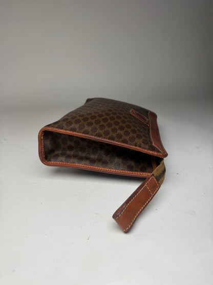 Vintage Celine Triomphe Monogram Leather Clutch Brown