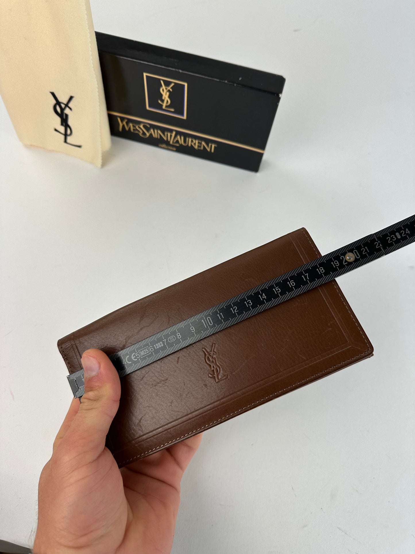 Vintage Yves Saint Laurent YSL Monogram Leather Wallet Cognac